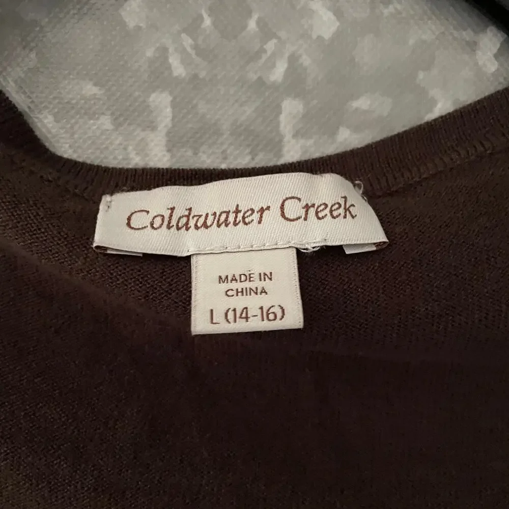 Coldwater Creek Brown Silk Blend Gathered Cardigan Sweater - Size Large (14-16)
